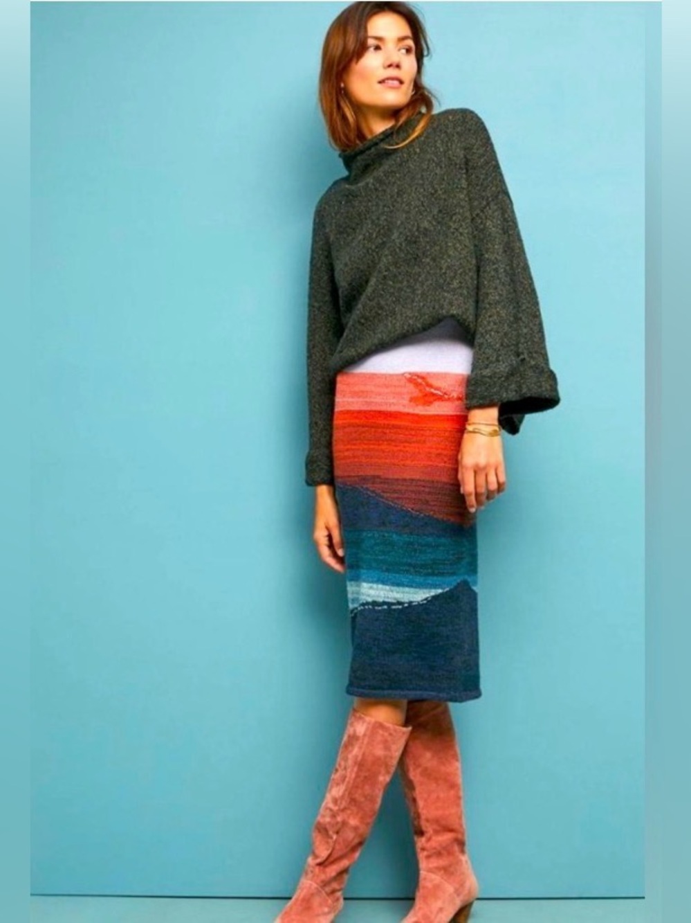 Anthropologie Akemi & Kin Sunset Stripe Knit Midi Skirt